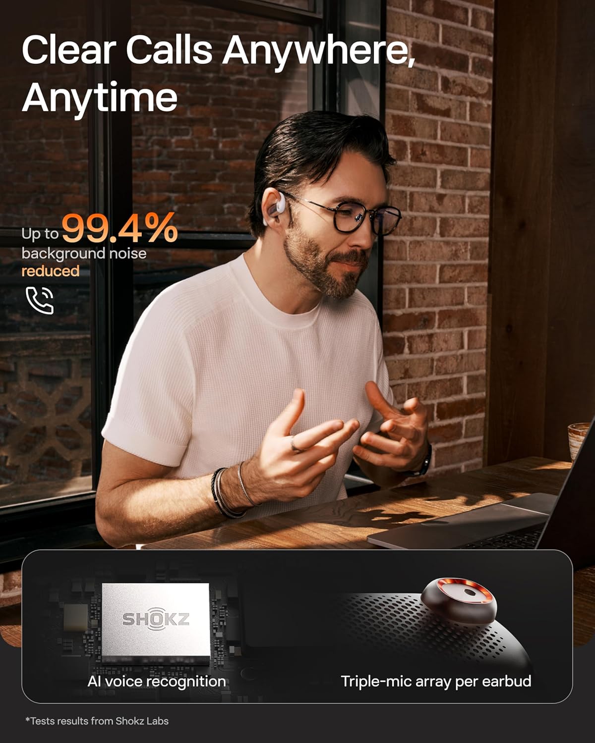 SHOKZ OpenFit Pro Open-Ear True Wireless Earbuds with Open-Ear Noise Reduction, Optimised for Dolby Atmos, Deep Bass, 50H Playtime, AI-Powered Clear Calls for Work, Sport, Bluetooth 6.1, IP55, White