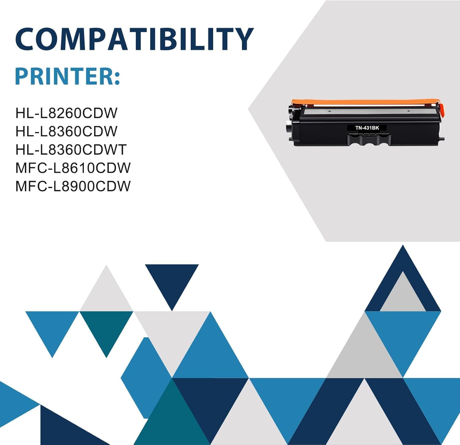 TN-431 TN431 4-Color Toner Cartridge Set 4 Pack Compatible for Brother TN431 TN 431 TN-431 MFC-L8900CDW Toner Cartridges for Brother MFC-L8900CDW HL-L8360CDW HL-L8260CDW HL-L8360CDWT Printer Ink