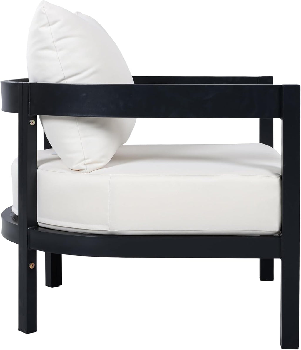 Merax 27.6" Outdoor Curved Patio Accent Chair with All-Weather Coushions, Aluminum Frame Single Lounge for Chair Porch, Lawn, Backyard, Balcony,Black