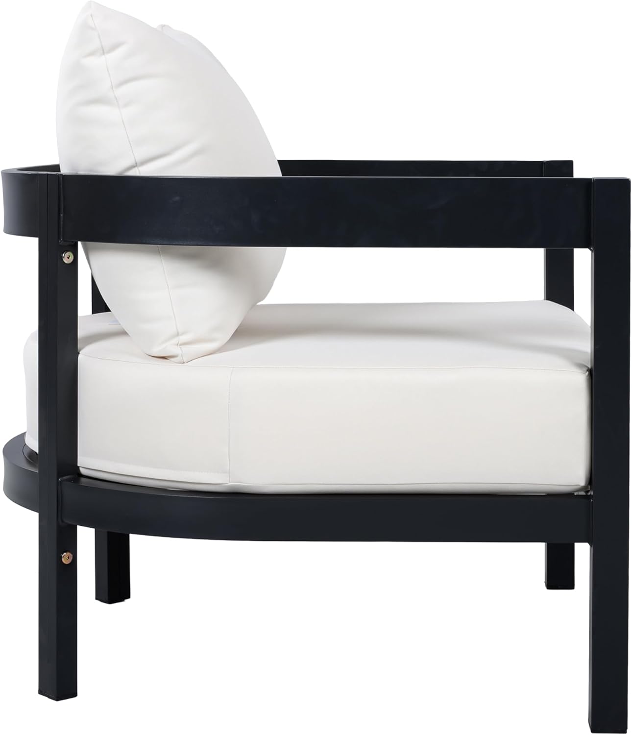 Merax 27.6" Outdoor Curved Patio Accent Chair with All-Weather Coushions, Aluminum Frame Single Lounge for Chair Porch, Lawn, Backyard, Balcony,Black