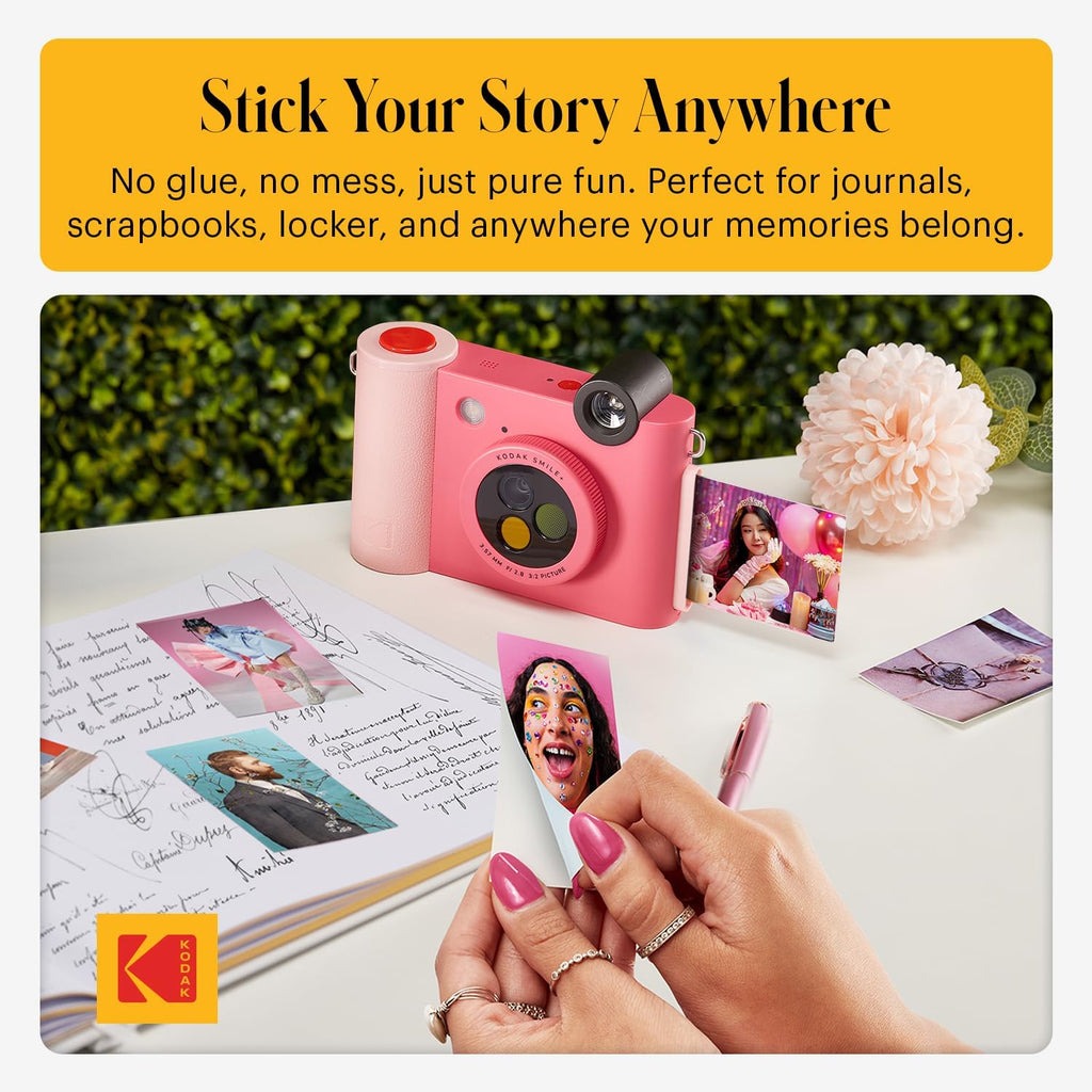 Kodak Smile+ 2-in-1 Digital Instant Print Camera & Wireless Bluetooth Photo Printer - 10MP, Special-Effect Rotating Lens, Zink 2x3” Sticky-Back Photos, Print via Fun App from Smart Devices - Fuchsia