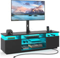 Rolanstar TV Stand with Mount and Power Outlet 51.2", Swivel TV Stand Mount for 32/45/55/60/65/70 inch TVs, Height Adjustable Modern Entertainment Center with Storage & LED Lights, TV Table Black
