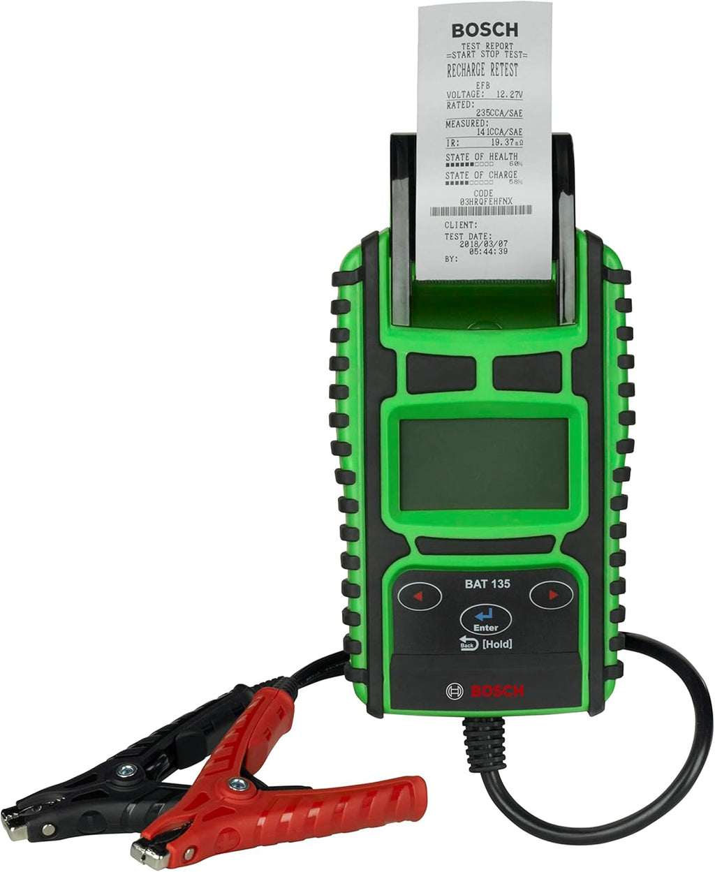 Bosch 1699200244 Bat 135 Battery and Charging System Tester with Integrated Printer, Detachable Clamps, and Storage Case for 6V and 12V Batteries and 12V and 24V Charging Systems