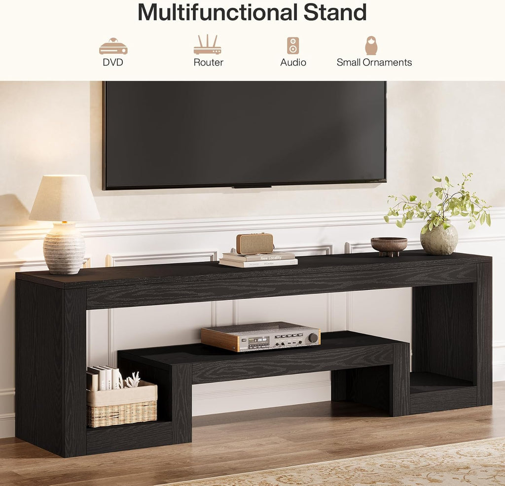 Tribesigns 63" TV Stand for 55/60/65/75-Inch TVs, Farmhouse Entertainment Center with Open Storage Shelves, Television Stands TV Console for Living Room, Bedroom, Black
