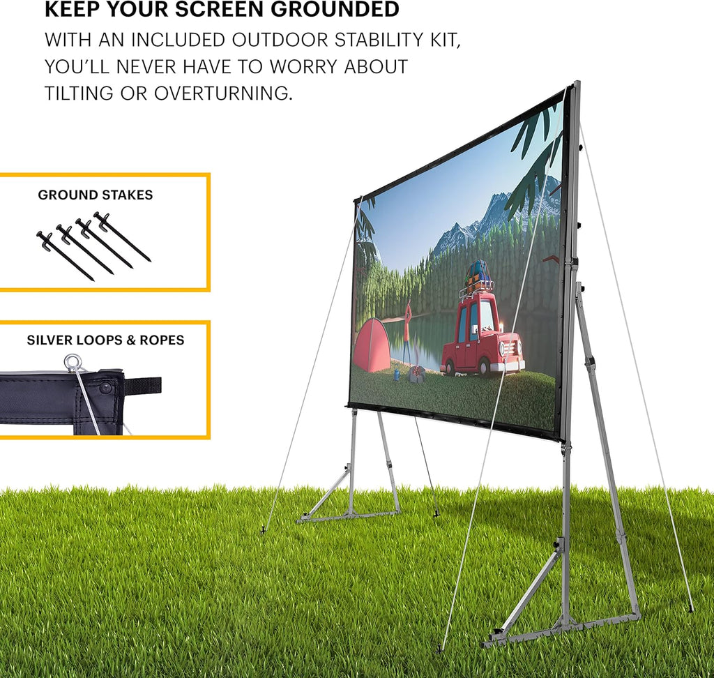 Kodak 150” Portable Projector Screen W/Stand - Fast Fold White Projection Backdrop for Outdoor & Indoor Movies with Tripod, Outdoor Stability Kit, & Black Storage Carry Case