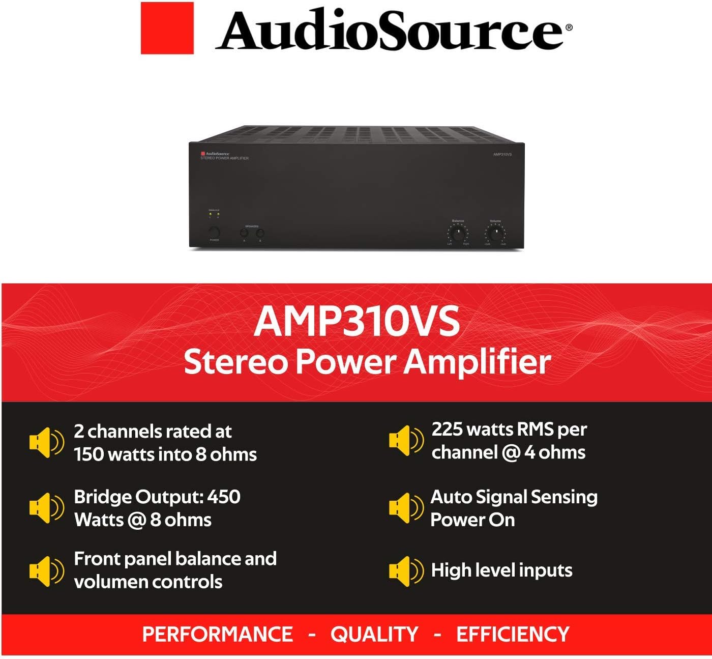 AudioSource Analog Amplifier, Stereo More Power A Amplifier AMP310VS for Home Sound Systems