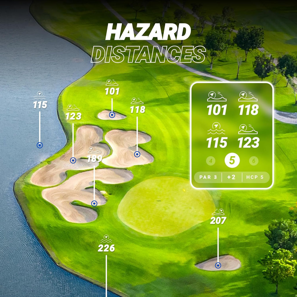 Blue Tees Golf Player+ AI-Powered GPS Speaker - Touchscreen Display, 10+ Hour Battery, 40,000+ Courses, Visual & Audible Distances, Hazard Detection, IPX7 Waterproof (Navy)