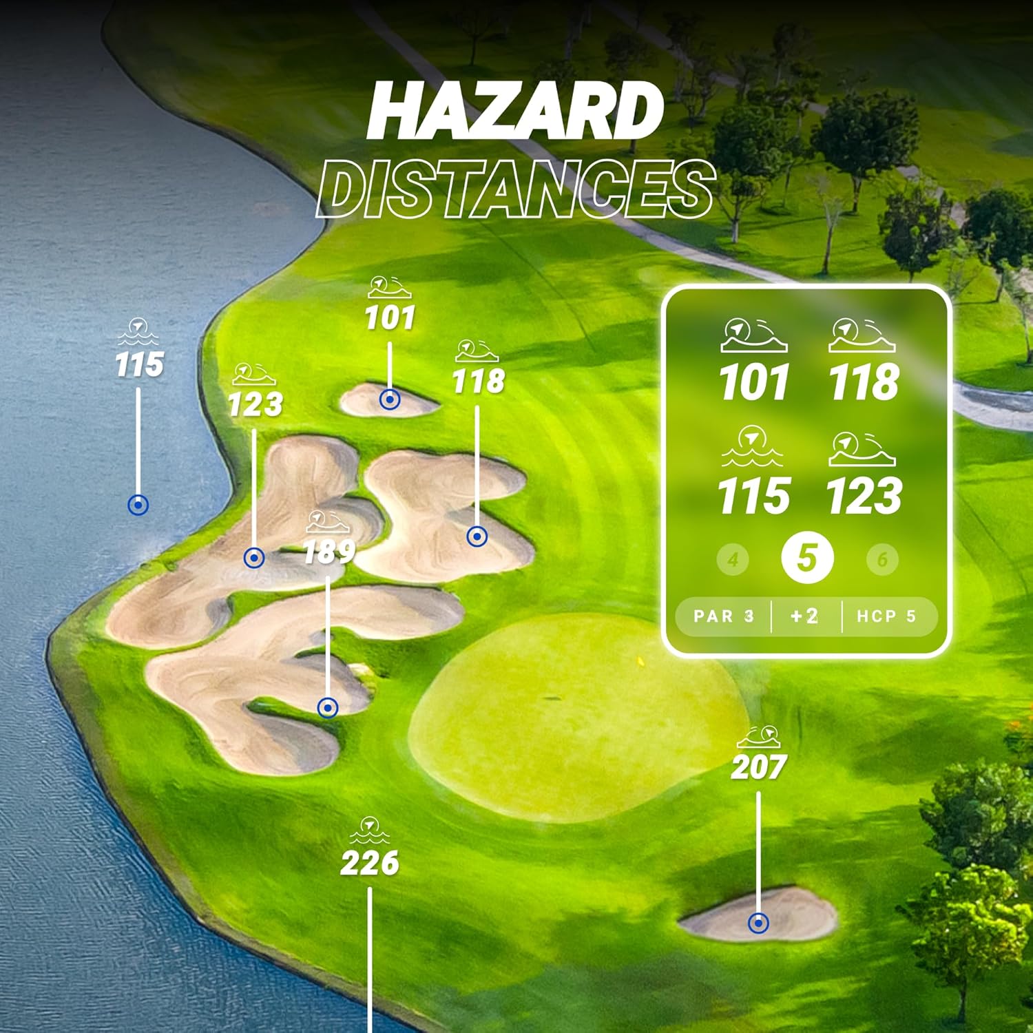 Blue Tees Golf Player+ AI-Powered GPS Speaker - Touchscreen Display, 10+ Hour Battery, 40,000+ Courses, Visual & Audible Distances, Hazard Detection, IPX7 Waterproof (Navy)