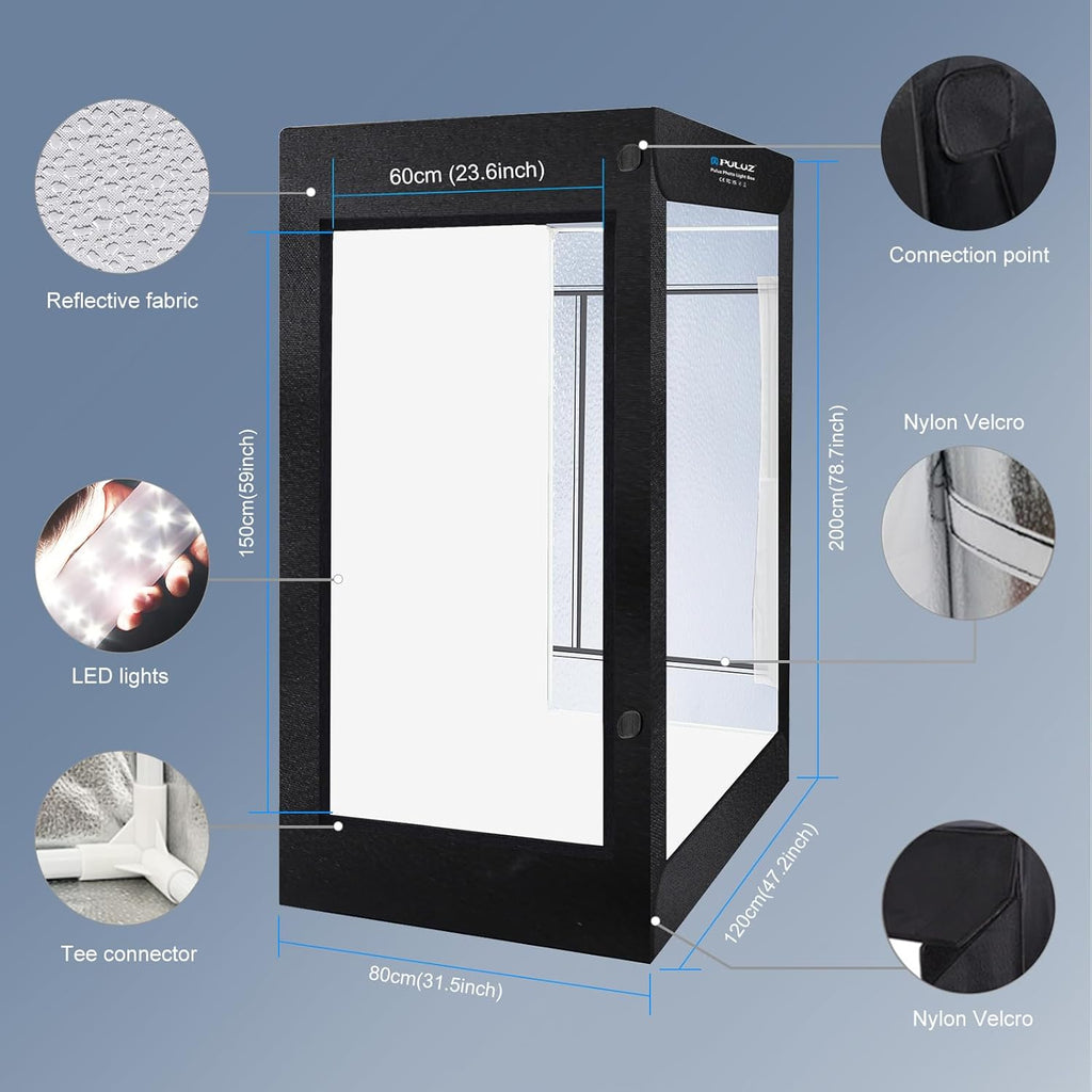 PULUZ Professional Large Photo Light Box Photography Studio, 47x31x78inch Large Lightbox Photo Video Continuous Lighting Softbox Shooting Tent Kit with 2 Colors PVC Backdrops