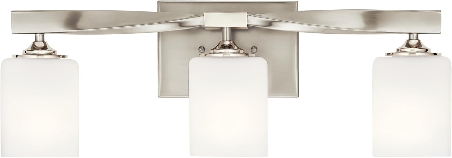 Kichler Marette 22.75" Vanity Light in Brushed Nickel, 3-Light Modern Bathroom Light with Satin Etched Cased Opal Glass, (22.75" W x 8" H), 55002NI