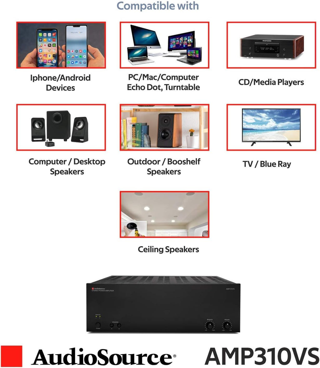 AudioSource Analog Amplifier, Stereo More Power A Amplifier AMP310VS for Home Sound Systems