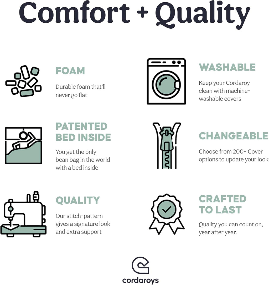 CordaRoy's Plush Bean Bag - Convertible Bean Bag Chair - Machine-Washable Plush Fabric Cover - for Basement, Living Room, Game Room, Dorm & More - Queen Size - Indigo | Made in The USA