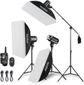 Godox 750W Professional Studio Strobe Flash Light Kit, 3-Light Godox Strobe Lighting Kit for Photography, 3x250W 5600K Monolights with Strobe Trigger, Softbox, Light Stands, Boom Arm