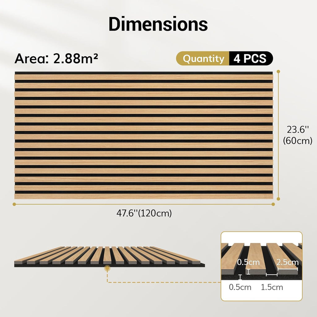 TONOR Wood Wall Panels for Interior Wall Decor, 4 Pack 47.2" x 23.6"(31ft²) Wood Slat Acoustic Panels, Soundproof Wall Panels for Noise Cancelling and Decoration, Living Room, Bedroom, Office, Teak