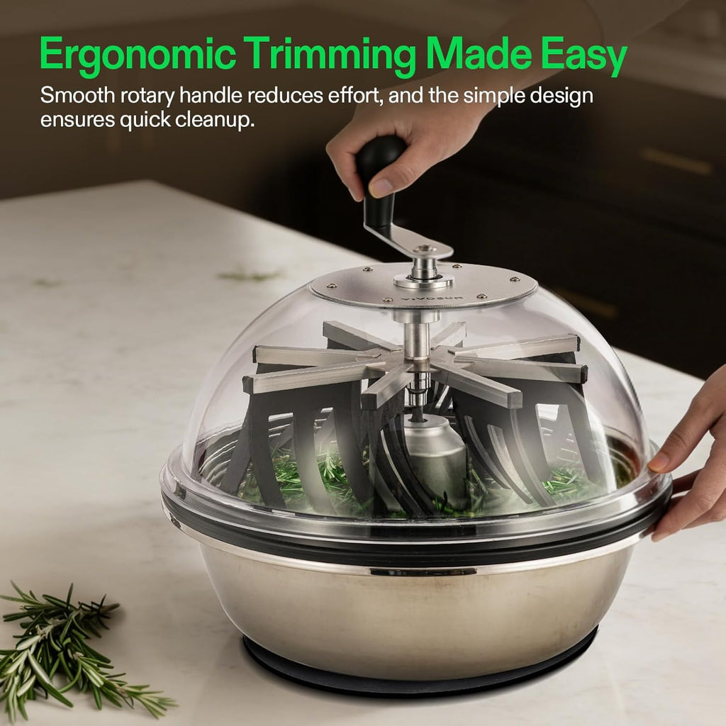 VIVOSUN 19 inch Bud Leaf Bowl Trimmer with Clear Visibility Dome, Sharp Stainless Steel Blades for Spin Cut, Solid Metal Gear Box, and Hand Pruner (Upgraded Version)
