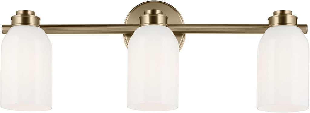 Kichler Shae 24.25" 3-Light Modern Bathroom Vanity Light Fixture with White Opal Glass Shade in Champagne Bronze for Powder Room and Over Mirror (24.25" W x 9" H), 55202CPZ