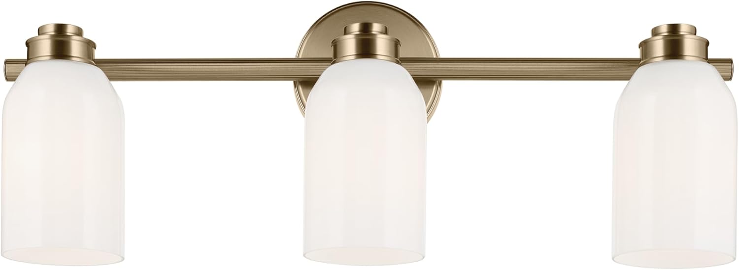 Kichler Shae 24.25" 3-Light Modern Bathroom Vanity Light Fixture with White Opal Glass Shade in Champagne Bronze for Powder Room and Over Mirror (24.25" W x 9" H), 55202CPZ