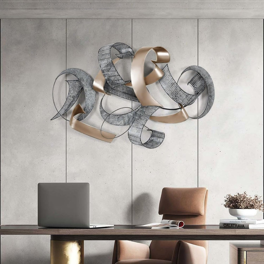 homary Large Metal Wall Art – 47.2" Modern 3D Abstract Geometric Overlapping Design, Iron Wall Decor for Living Room, Dining Room, Office