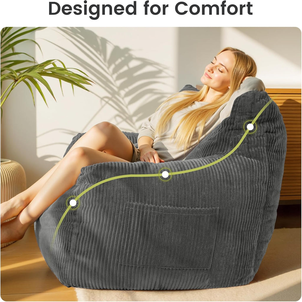 Pamapic 59" Bean Bag Chair,2 Seat Loveseat Sofa,Ultra Soft Dutch Velvet,Fluffy Comfort Washable Cover,Corduroy Lazy Sofa Bed for Adults,Fit Living Room, Bedroom,Outdoor Spaces,72h Rebound,Gray