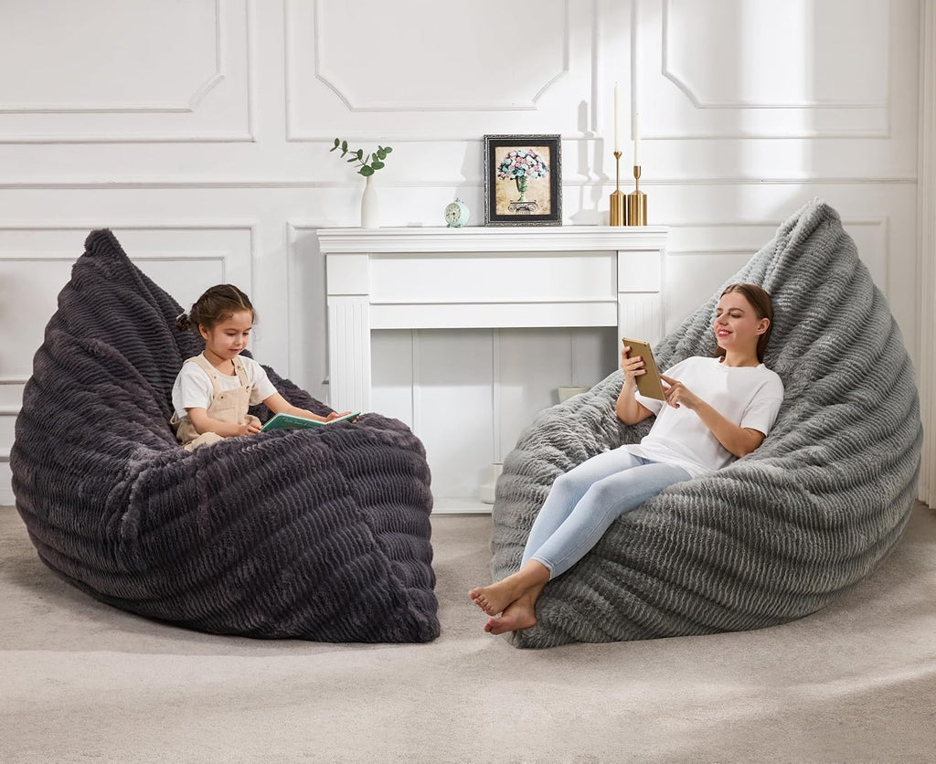 Hobestluk 3 in 1 Bean Bag Chair Giant Bean Bag Chairs for Adults with Ripple Cover Convertible Bean Bag Floor Cushion with Machine Washable Cover for Living Room (Ripple Grey)