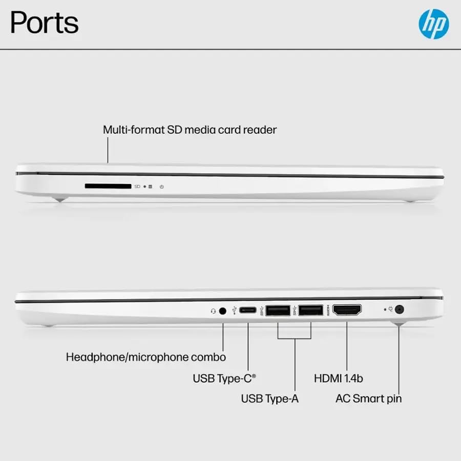 HP 14" Business Laptop, 1-Year Office 365 with Copilot AI, 16GB RAM 576GB Storage (64GB SSD+512GB SD Card), Dual-Core Intel Processor, Windows 11, PLUSERA 8-in-1 Hub Included, Snowflake White