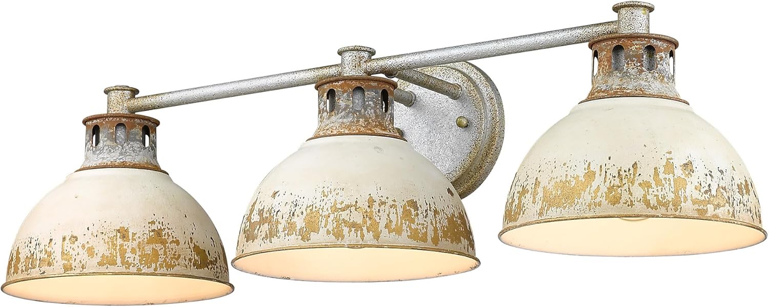 Kinsley 3 Light Bath Vanity Aged Galvanized Steel with Antique Ivory