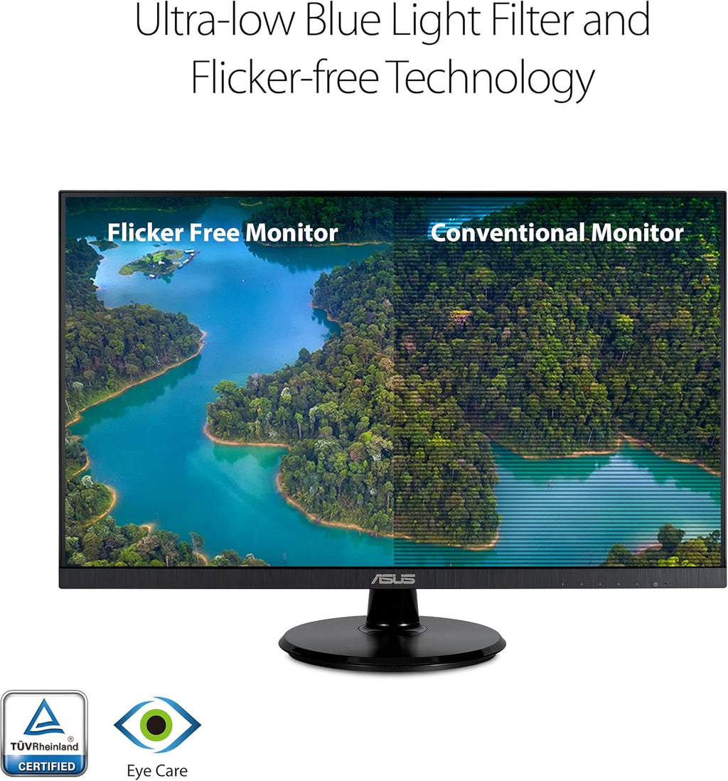 ASUS 27” 1080P Monitor (VA27DQ) - Full HD, IPS, 75Hz, Speakers, Adaptive-sync/FreeSync™, Low Blue Light, Flicker Free, VESA Mountable, Frameless, HDMI, VGA, DisplayPort, Tilt Adjustable, Black