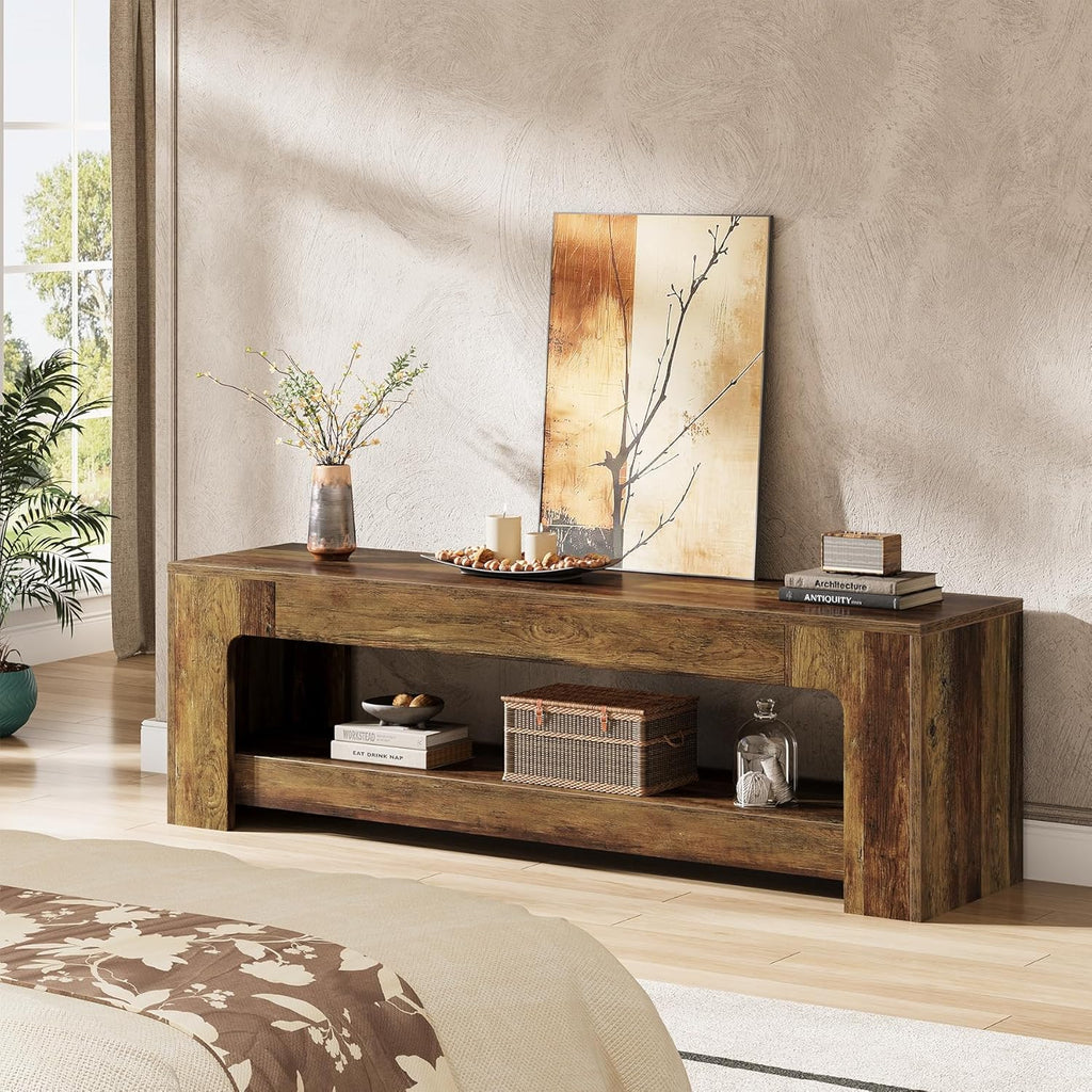 Tribesigns TV Stand for Living Room for 55/60/65/75-Inch TVs, Farmhouse Rustic TV Console with Storage Shelves, 63" Entertainment Center Television Stand for Bedroom, Brown