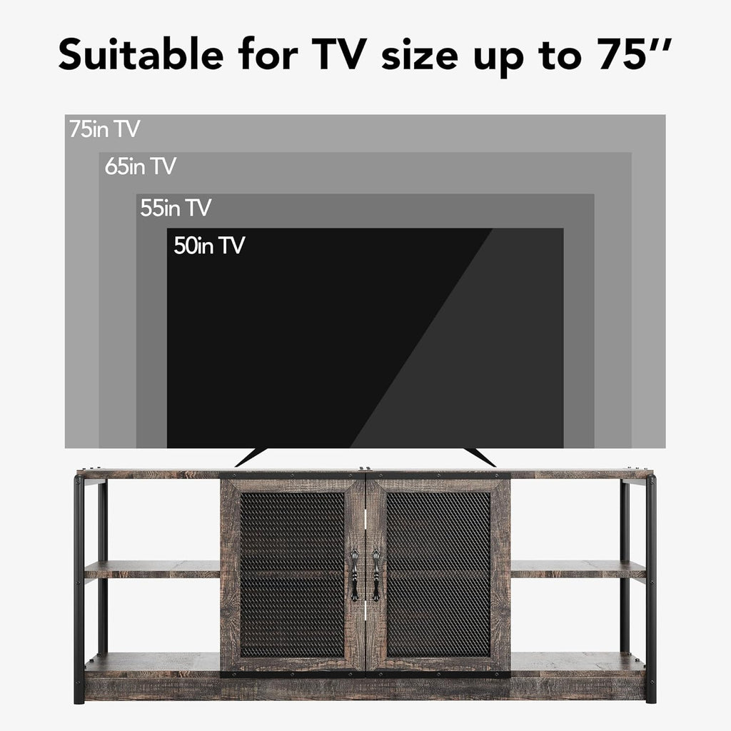 IDEALHOUSE Farmhouse TV Stand for 65/75 inches TVs, Entertainment Center with Storage Cabinet, Industrial Media Console Cabinet Table, Living Room Media Furniture, Rustic Oak