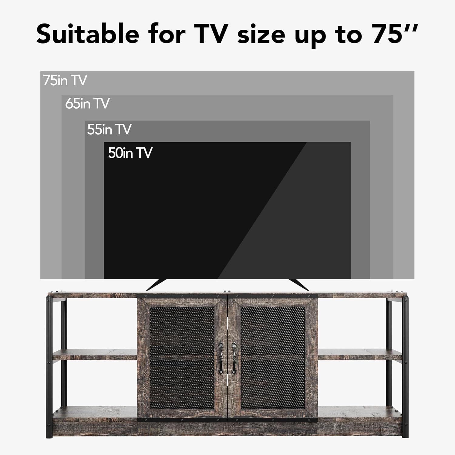 IDEALHOUSE Farmhouse TV Stand for 65/75 inches TVs, Entertainment Center with Storage Cabinet, Industrial Media Console Cabinet Table, Living Room Media Furniture, Rustic Oak
