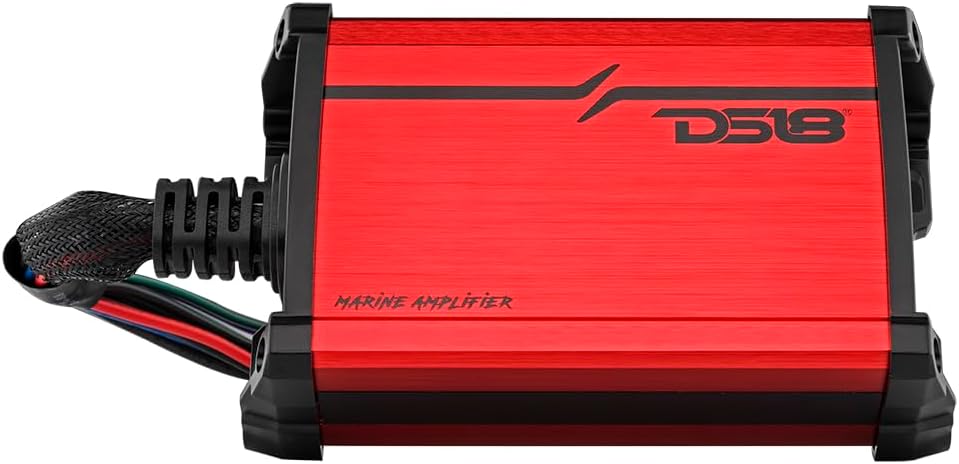 DS18 MP.4A Marine and Powersports Amplifier 4-Channel Full-Range Class D 4 x 40 Watts Rms @ 4-Ohm - Compact IP55 Water-Resistant Amp 480W Max Power - Great for Marine/Motorsports and All Applications