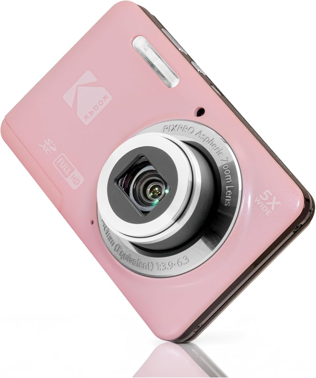 KODAK PixPro FZ55 Friendly Zoom Pastel Pink 16MP Full HD Digital Camera Bundle with High-Speed 128GB SD Card and Small Pouch Black Case (3 Items)