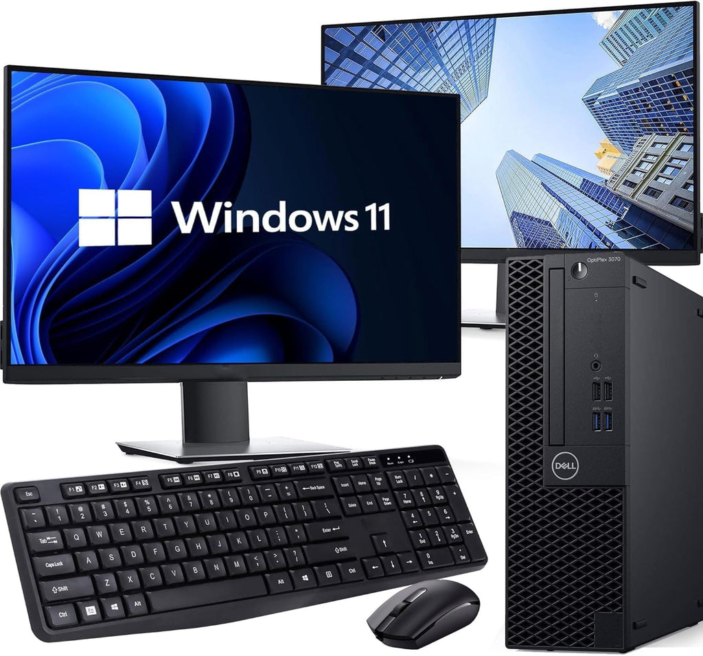 Dell OptiPlex 3070 Desktop Computer PC Intel Core i5-9500 6-Cores, 16GB DDR4 Ram, 512GB SSD, Dual 2 x 22 LED Monitors, WiFi, Wireless KB & Mouse, Windows 11 Pro (Renewed)