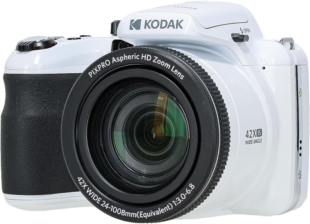Kodak PIXPRO AZ425 20MP Vlogging Digital Camera (White) 42X Optical Zoom, 24mm Wide Angle Lens Bundle with 32GB Memory Card + Vlogger Tripod + Bag + More Vlog Accessories