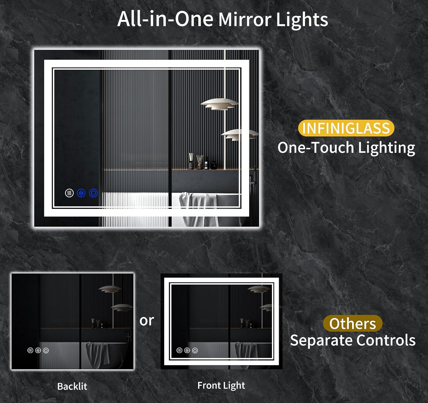 42"x24" LED Bathroom Mirror with Anti-Fog, Stepless Dimmable Lights, 3 Color Modes, Shatter-Proof Tempered Glass,Waterproof Design