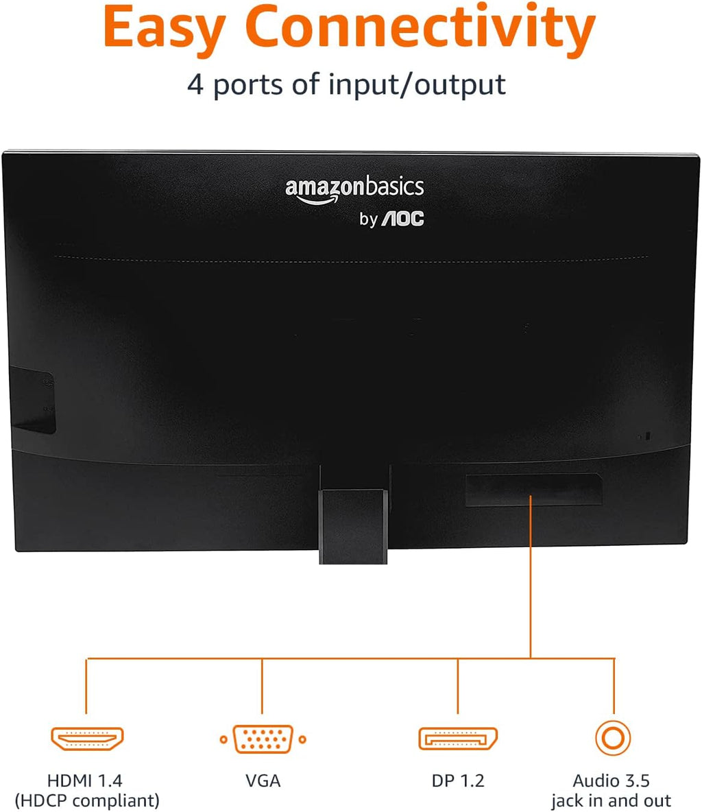 Amazon Basics 24-inch Full HD IPS Monitor, 75 Hz, 1080P, HDMI, Display Port and VGA Input, Adjustable Stand, VESA Compatible, Built-in Speakers for Office and Home, Black