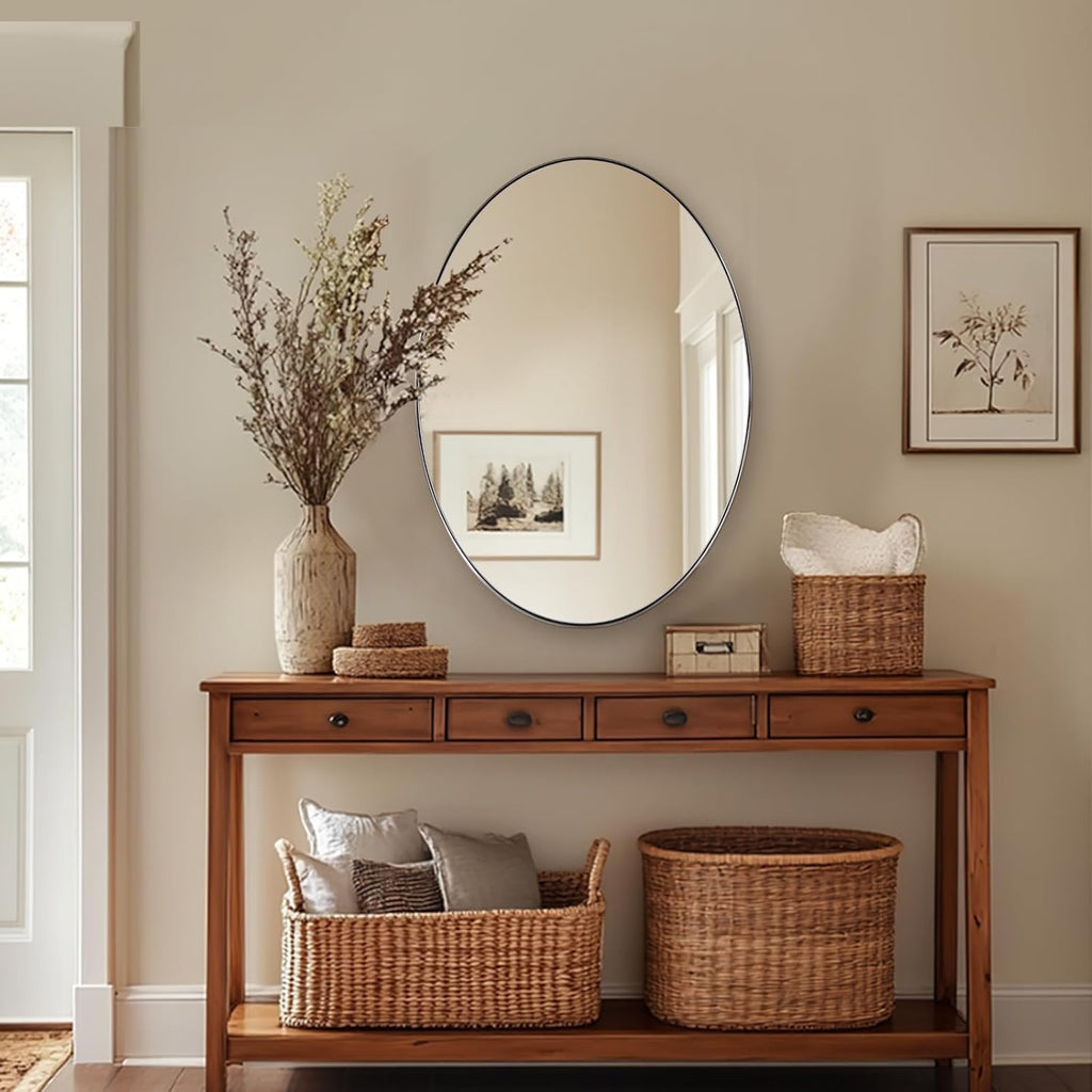ANDY STAR Brushed Nickel Oval Mirrors for Bathroom, 22x30 Inch Silver Stainless Steel Metal Framed Oval Wall Mirror, Modern Vanity Mirror Wall Mount Horizontal or Vertical