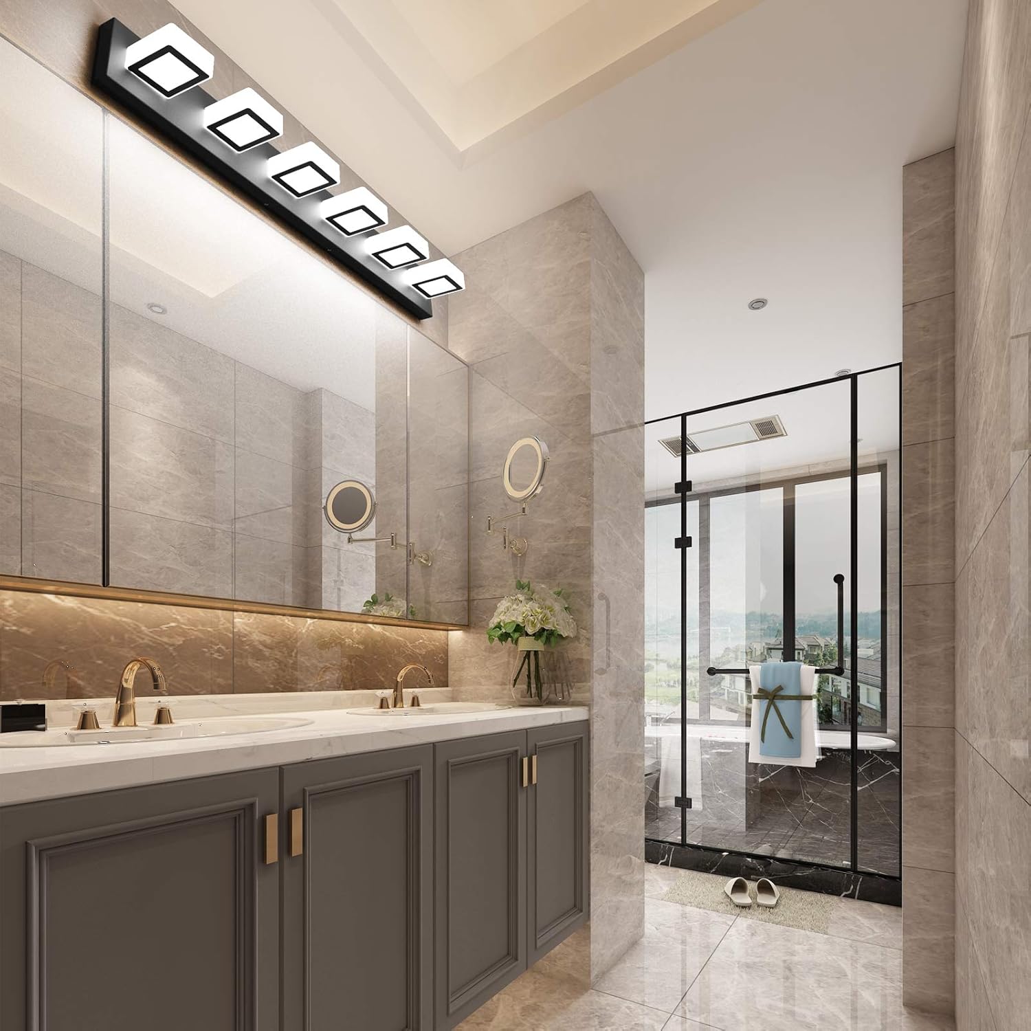 Ralbay Modern Black Vanity Lights Fixtures 6 Lights Acrylic Modern LED Matte Black Vanity Lights for Bathroom
