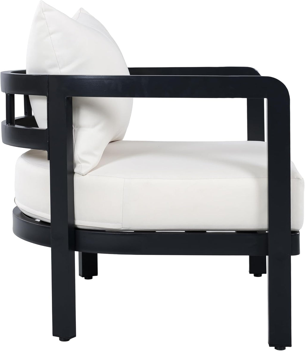 Christopher Knight Home Lulala Aluminum Lounge Chair Outdoor with Removable Cushion, Metal Frame Patio Accent Chair, Patio Garden Comfy Reading Chair, Beige+Black