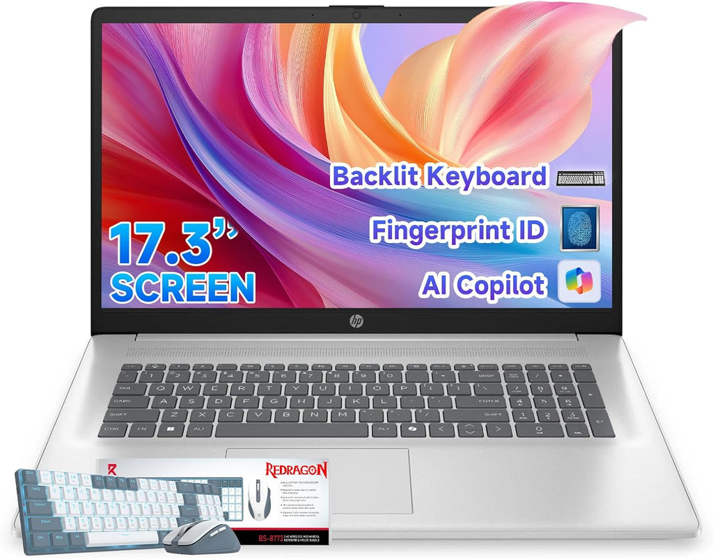 HP 17.3" Business Laptop, 13th Gen Intel 10-Core i5-1334U(Beats i7-1255U), 20GB RAM, 512GB SSD, Backlit Keyboard, Fingerprint Reader, Lifetime Windows 11 Pro & Copilot AI, with Patented KB Kit