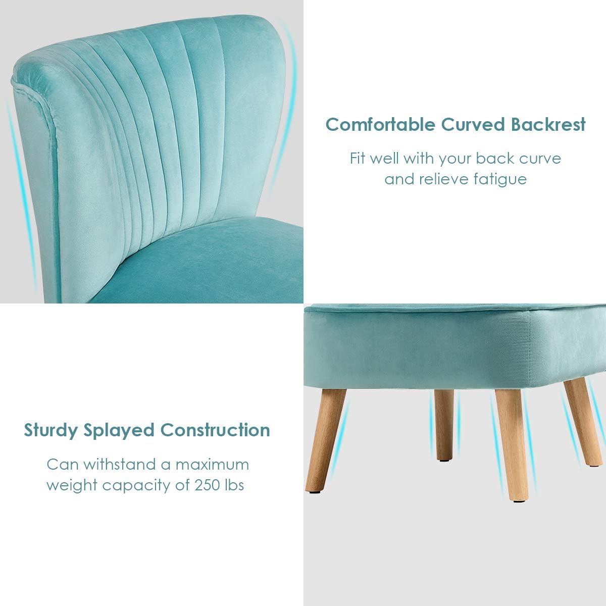 Giantex Velvet Accent Chair, Upholstered Modern Sofa Chair w/Wood Legs, Thickly Padded, Small Armless Wingback Club Chairs for Living Room Bedroom Furniture