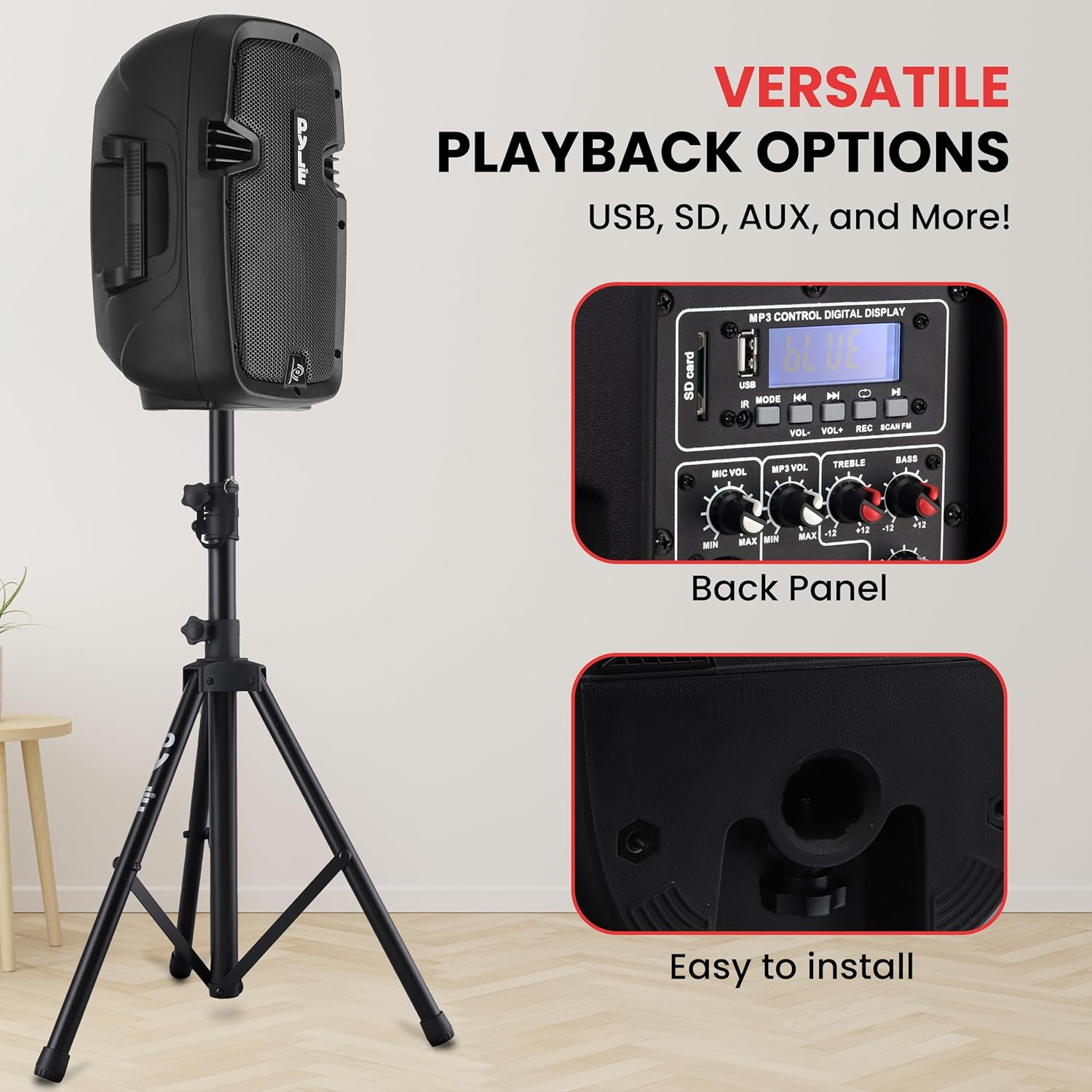 Pyle Active + Passive PA Systems - Dual 8inch 700 Watt Max Power Output Speaker with Microphone, Bluetooth Wireless Streaming, MP3/USB/SD/AUX Readers, Speaker Stands- Pyle PPHP849KT