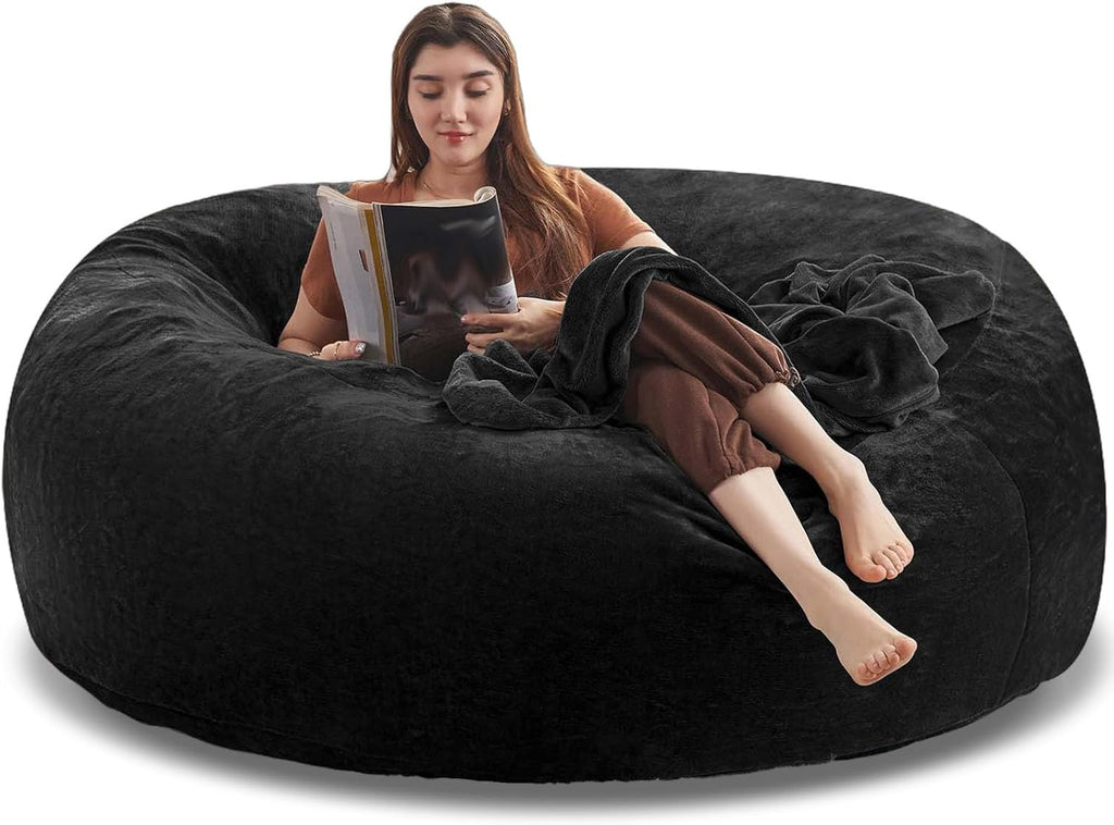 Big Bean Bag Chairs for Adults .Bean Bag Chair with Filler .Memory Foam Chair .Removable and Washable Flannel Cover, Giant Bean Bag, Suitable for Living Room, Bedroom and Reading (Black, 6Ft)