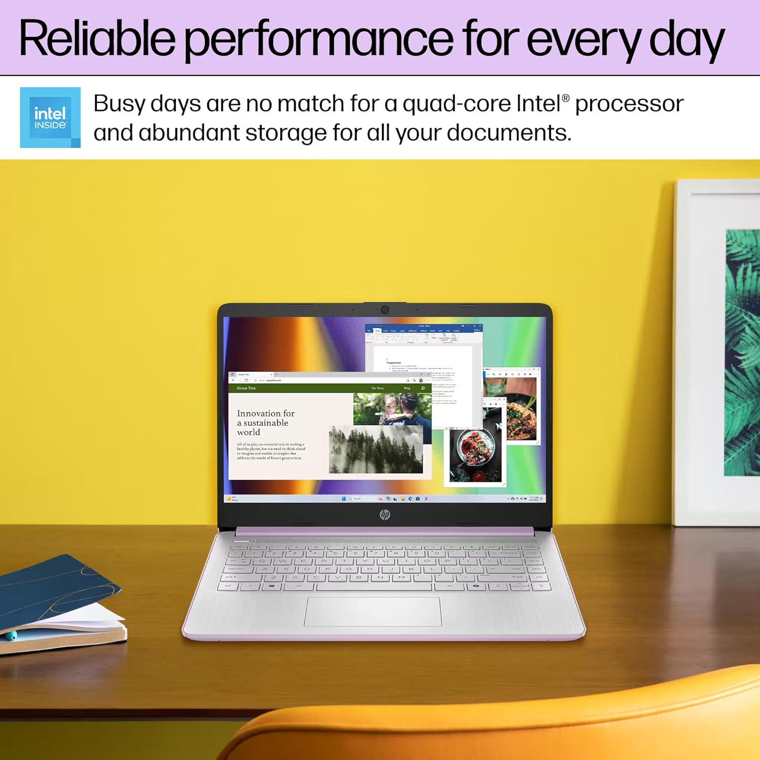 HP 14" Laptop Computer for 2026 Student Business Productivity, MS Office & Win 11 Pro, Copilot AI, Intel 4-Core CPU, 4GB DDR5 RAM, 628GB Storage (128GB UFS+500GB Ext), Wi-Fi 6, HubxcelAddon, Lavender
