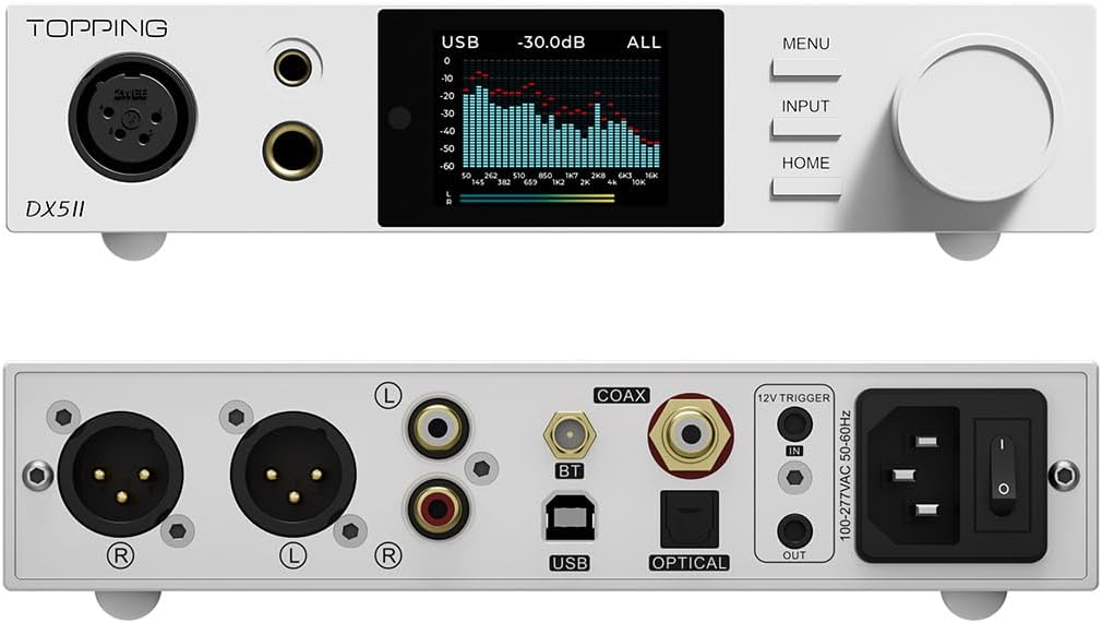 TOPPING DX5 II Hi-Res DAC & Headphone Amp Combo – Dual ES9039Q2M, X-Hybrid Amp, 10-Band PEQ, LDAC Bluetooth 5.1, 4.4mm Balanced & 6.35mm Headphone Output, Preamp Mode, 12V Trigger (White)