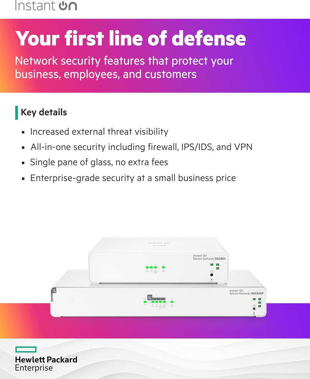 HPE Networking Instant On Secure Gateway SG2505P 5-Port 2.5G Smart-Managed Gateway with PoE, 2X 2.5GBase-T, 3X 1GBase-T, 60W PoE Class 4, US Cord (S0G34A#ABA)