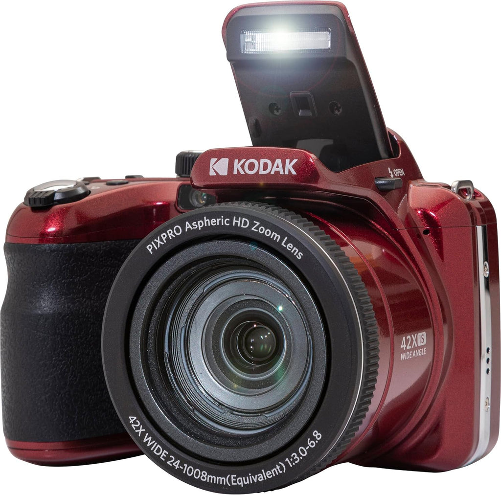 Kodak PIXPRO AZ425 Digital Camera + 32GB Memory Card + Camera Case (Black) + Battery + Charger + USB Card Reader + Table Tripod + Accessories (Red)