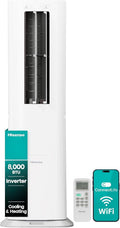 Hisense API0825UW1D Smart Inverter Twin Hose 8,000 BTU (DOE) 350 SF Heat/Cool Tower Portable Air Conditioner, White, Compatible with Alexa and Google Home Voice (Renewed)