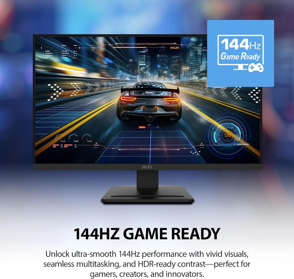 msi PRO MP273W E14A 27-inch IPS 1920 x 1080 (FHD) Gaming Office Monitor, 144Hz, Free-Synch, HDMI, DisplayPort, VGA Port, VESA Mountable, Tilt, Speaker, 4-Side Slim Bezel 1ms, White