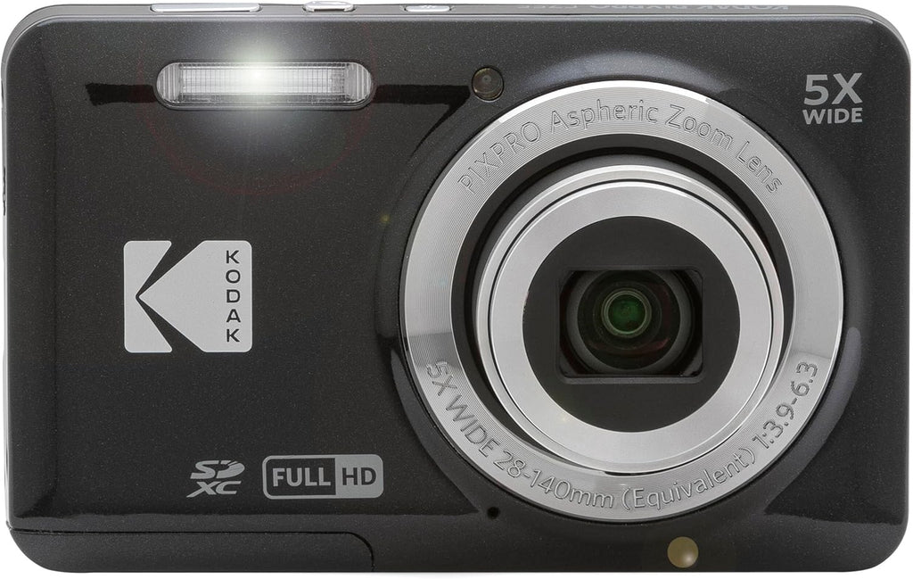 Kodak PIXPRO FZ55 Black 16MP Digital Camera 5X Optical Zoom 28mm Wide Angle 1080P Full HD Video 2.7" LCD Camera + 64GB Card and Reader + Memory Wallet
